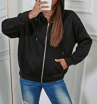 EFJONE Womens Fashion Hoodies Black Casual Drawstring Drop